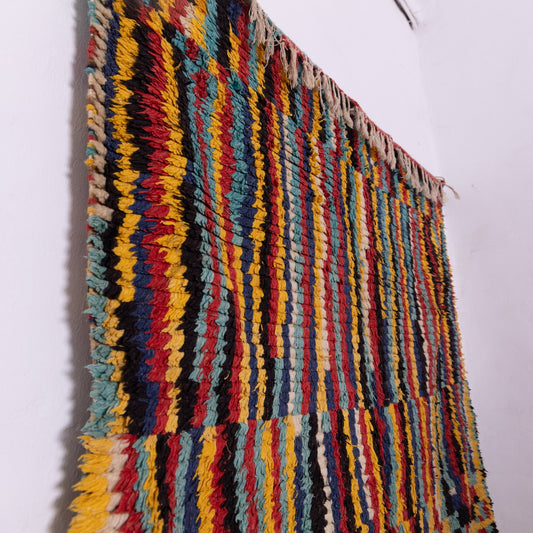 Colorful Vintage Azilal Rug - Handwoven Moroccan Wool Runner - Bohemian Rainbow Striped Berber Carpet