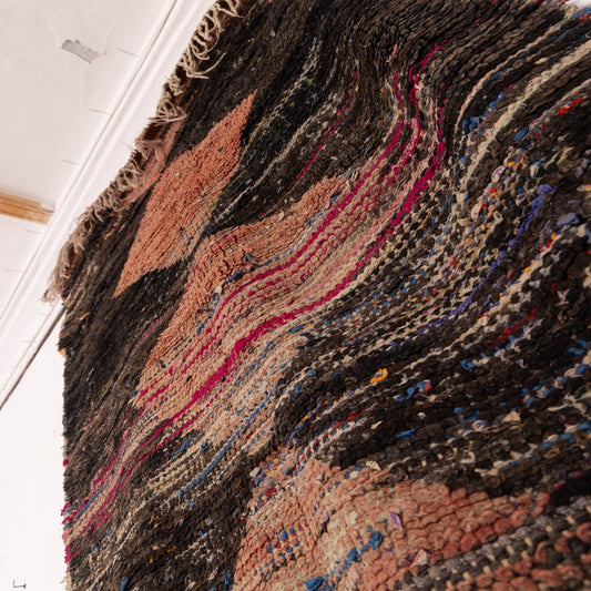 Handwoven Vintage Corridor Rug – 80% Wool & 20% Cotton – Rich Dark Tones with Diamond Pattern – Sustainable and Durable
