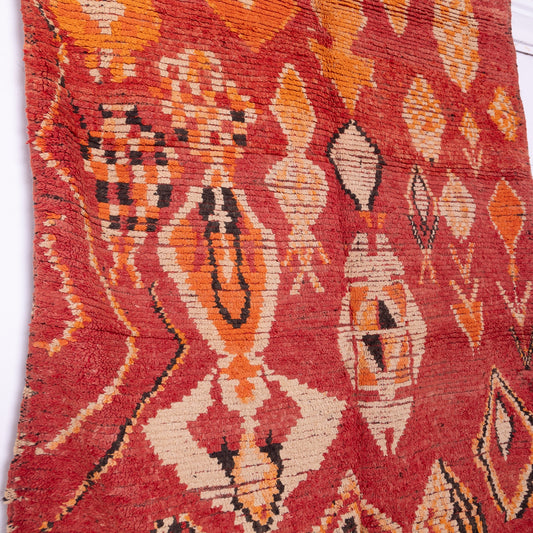 Vintage Moroccan Rehamna Rug – Handmade Berber Wool Carpet with Fiery Red & Orange Tones ; 10,33 ft / 6,07 ft