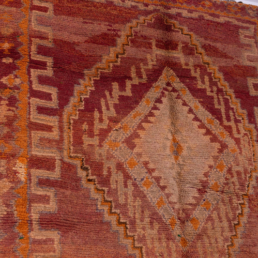 Vintage Moroccan Rehamna Rug – Handwoven Berber Wool Carpet with Geometric Medallion