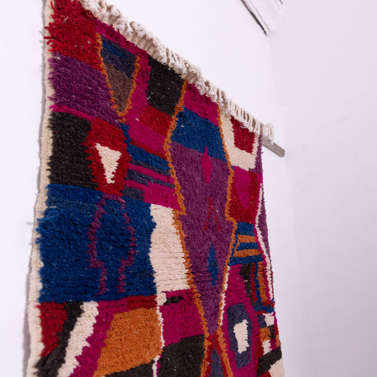 Geometric Boujad Rug – New Moroccan Wool Rug – Tribal Diamond Pattern – Handmade Berber Wall Hanging – Purple, Fuchsia & Teal Accent Decor