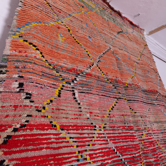 Vintage Moroccan Boucherouite Rug – Handwoven Berber Carpet with Abstract Geometric Patterns – Unique Boho Home Decor