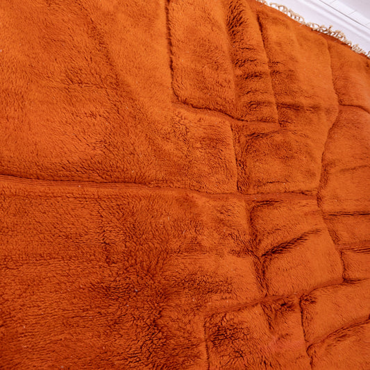 Handwoven Moroccan Mrirt Rug – Luxurious High-Pile Wool Berber Carpet in Terracotta Orange with Geometric Design