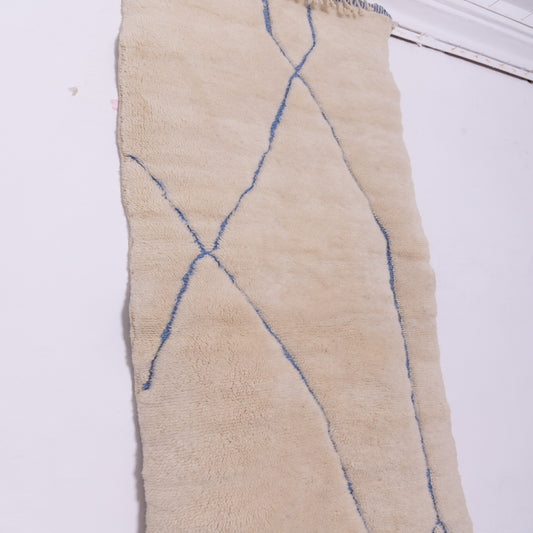 Handwoven Moroccan Mrirt Rug – Soft Berber Wool with Blue Geometric Lines