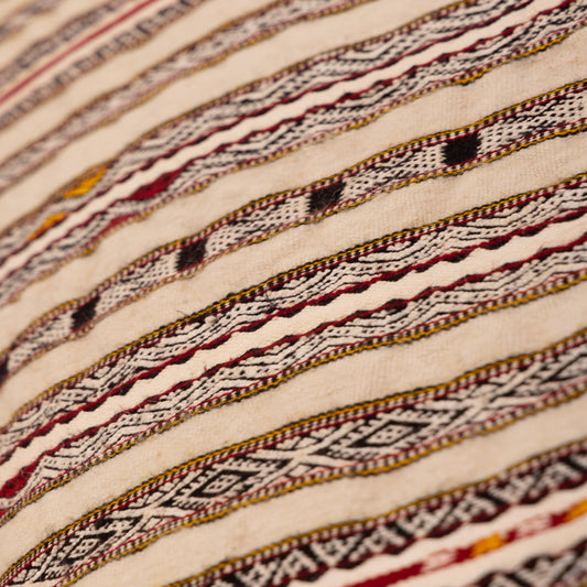 Handwoven Vintage Moroccan Handira Rug - Traditional Berber Wool Blanket - Neutral Striped Bohemian Rug - Unique Moroccan Wedding Blanket