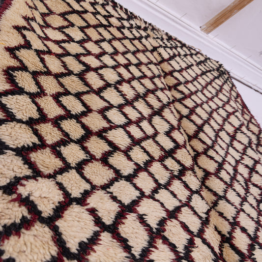 Classic Beni Ourain Rug - Diamond Lattice in Burgundy and Black on Ivory Wool