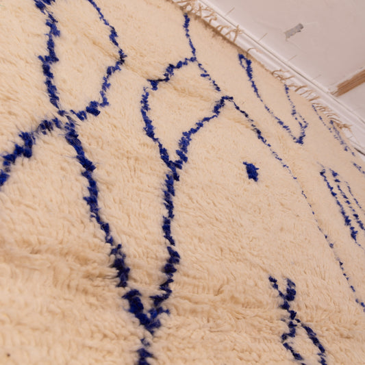 Minimalist Azilal Rug in Blue - Handwoven Moroccan Wool & Cotton Carpet - Boho Modern Tribal Wall Hanging or Mat