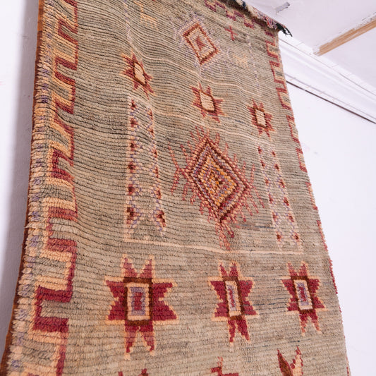 Vintage Bjaad Moroccan Rug – Handwoven Wool Berber Carpet with Tribal Motifs & Geometric Symbols – Authentic Boho Chic Home Decor