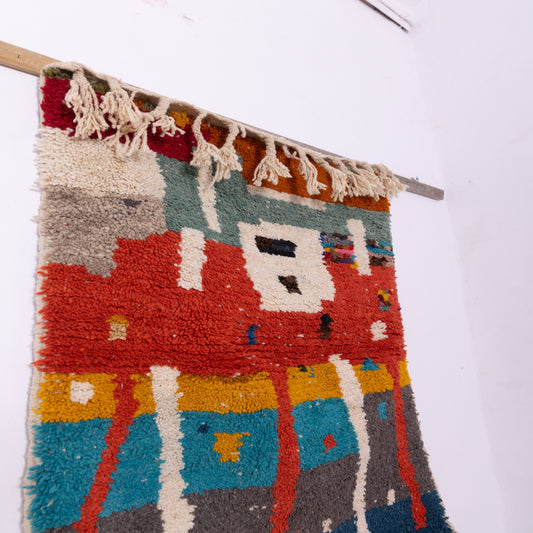 Abstract City Boujad Rug – New Moroccan Wool Rug – Terracotta, Teal & Ivory Urban Design – Handwoven Berber Wall Hanging or Accent