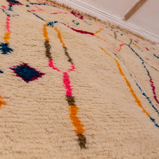 Abstract Azilal Rug - Handmade Moroccan Berber Carpet - 80% Wool 20% Cotton - Multicolor Tribal Art Motif - Boho Home Decor
