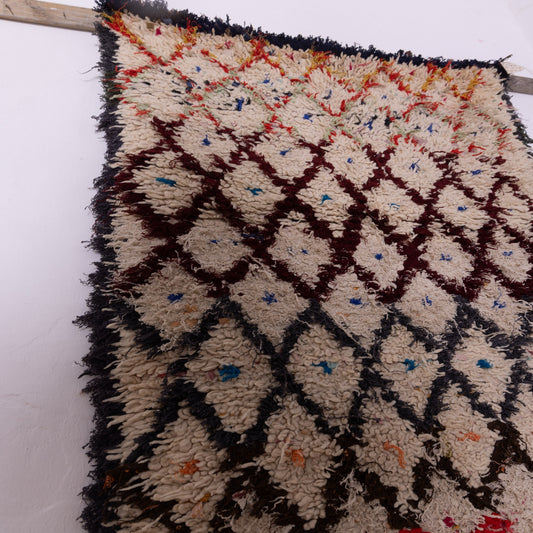 Vintage Moroccan Azilal Rug - Diamond Pattern Wool Runner - Handwoven Berber Carpet with Colorful Accents