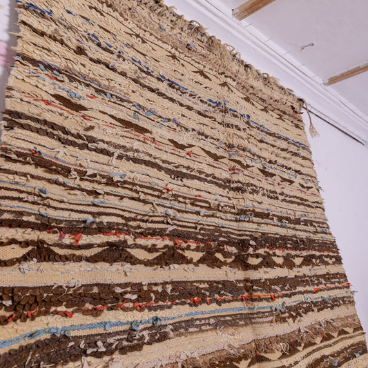 Vintage Moroccan Boucherouite Rug – Handwoven Berber Carpet – Striped Wool & Fabric Rug – Boho & Eclectic Home Decor – Unique Moroccan Rug