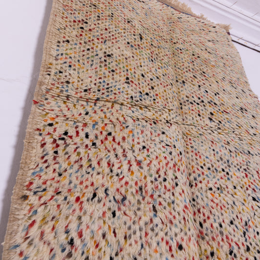 Handwoven Taznakht Moroccan Rug – 100% Wool Cream Base with Colorful Berber Dots – Unique Tribal Handmade Carpet – Authentic Moroccan Decor