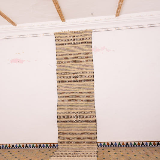Handwoven Neutral Moroccan Runner Rug - 100% Wool