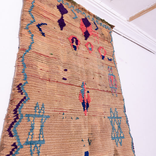 Vintage Moroccan Bjaad Rug – Handwoven Wool Berber Carpet with Tribal Geometric Patterns – Authentic Bohemian Decor