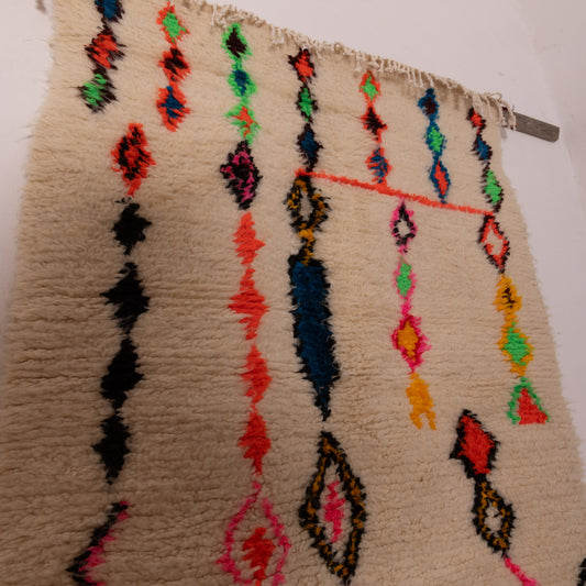 Vibrant Azilal Rug - Handmade Moroccan Wool & Cotton Small Carpet - Rainbow Tribal Boho Decor
