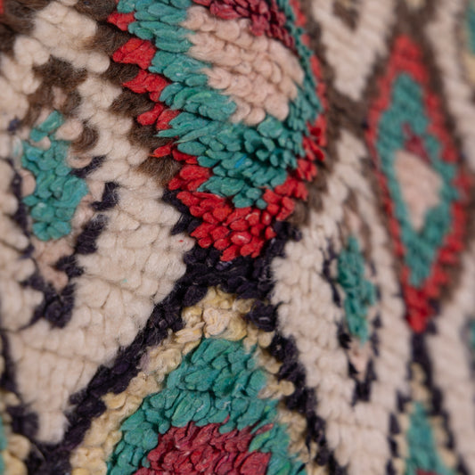 Vintage Azilal Moroccan Rug - Colorful Diamond Pattern Berber Carpet - Handwoven Wool Bohemian Floor Art