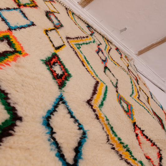 Colorful Diamond Azilal Rug - Handmade Moroccan Wool & Cotton Carpet - 80% Wool, 20% Cotton - Berber Geometric Runner