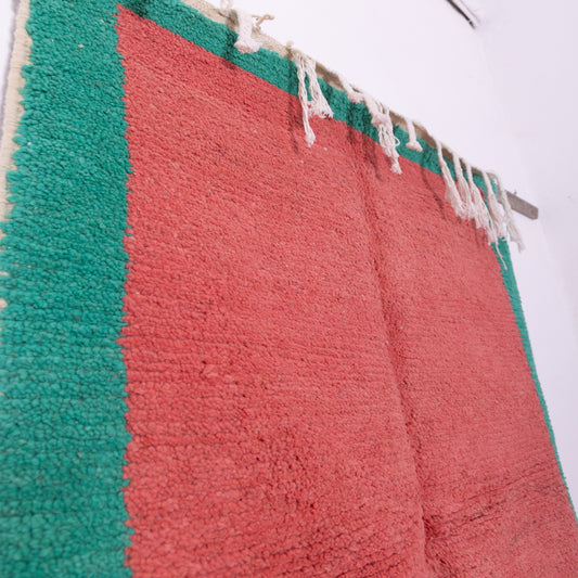 Minimalist Boujad Rug – Handmade Moroccan Wool Rug – Terracotta & Green Wall Hanging – Small Berber Accent – Boho Japandi Home Decor