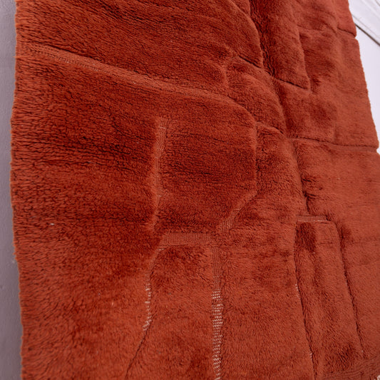 Handmade Mrirt Rug – 100% Wool Moroccan Berber Carpet – Deep Terracotta Textured Wool Rug – Luxury Boho & Modern Home Decor