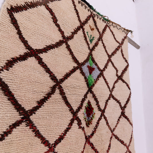 Minimalist Vintage Azilal Rug - Handwoven Moroccan Wool Carpet with Geometric Diamond Pattern - Tribal Decor
