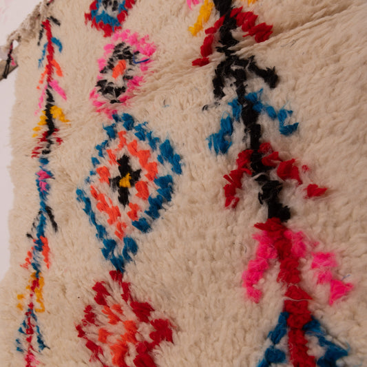 New Handmade Azilal Wool Rug - Colorful Diamond Pattern on Cream - Moroccan Boho Art for Wall or Floor