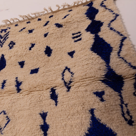Blue Tribal Azilal Rug - Handmade Moroccan Wool & Cotton Carpet - Small Boho Berber Runner