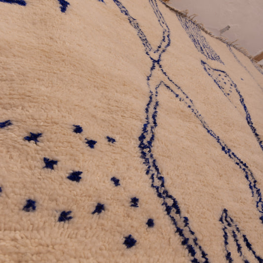 Minimalist Azilal Rug - Blue Abstract Moroccan Berber Carpet - 80% Wool 20% Cotton Handmade