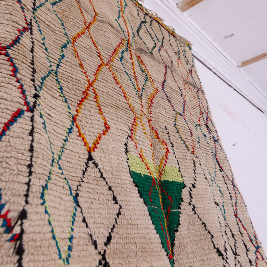 Playful Diamond Web Rug - Handwoven Berber Wool with Central Colorful Motif