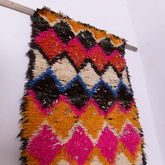 Bold Vintage Azilal Rug - Colorful Diamond Patterned Moroccan Wool Carpet - Boho Wall Art or Floor Accent
