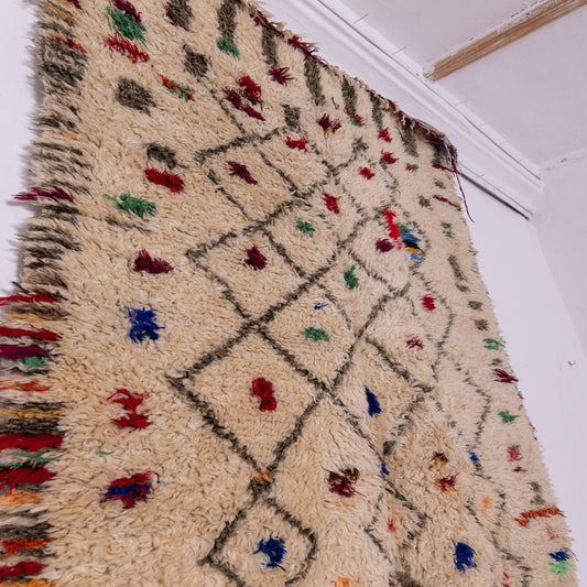 Handmade Moroccan Beni Ourain Rug – Colorful Berber Wool Carpet – Vintage Tribal Geometric Design – Bohemian & Eclectic Home Decor