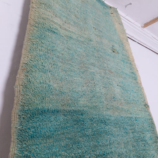 Vintage Green Moroccan Runner Rug - Handwoven Wool Berber Carpet - Narrow Hallway Rug - Authentic Bohemian Boucherouite Rug - Unique Tribal Decor