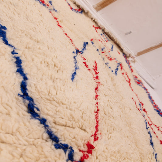 Modern Azilal Rug - Handmade Moroccan Berber Carpet - 80% Wool 20% Cotton - Red & Blue Diamond Boho Decor