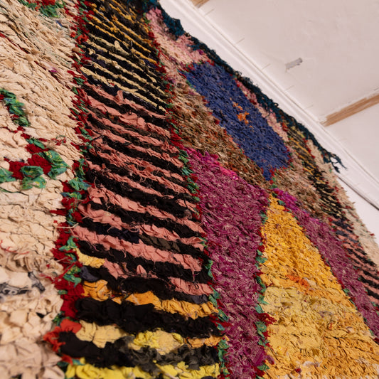 Vintage Moroccan Boucherouite Rug – Bold Geometric Berber Carpet in Vibrant Colors