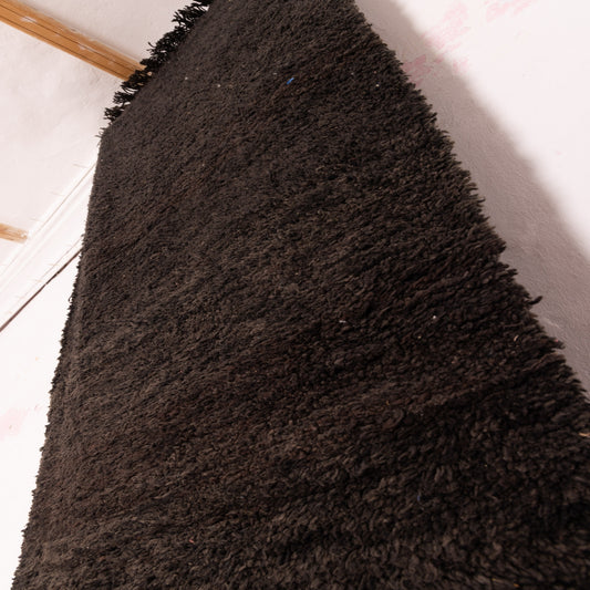 Vintage Moroccan Corridor Runner Rug - Handwoven Wool Carpet - Deep Brown Berber Design - Simple, Elegant