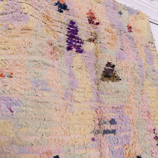 Vintage Moroccan Boucherouite Rug – Soft Pastel Abstract Berber Carpet – Handmade Boho Shaggy Rug