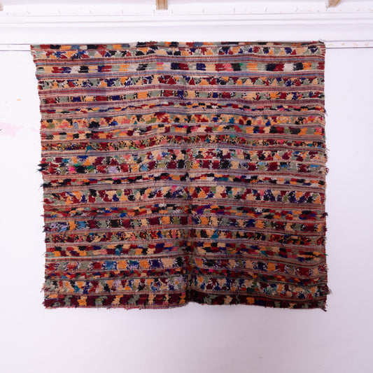 Vintage Moroccan Boujaad Rug – Handwoven Berber Carpet – Colorful Striped Boucherouite Design