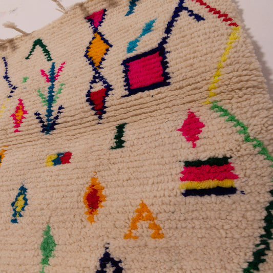 New Handmade Azilal Wool Rug - Vibrant Multi-Colored Tribal Design - Moroccan Accent for Wall or Floor