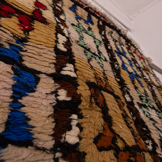 Vintage Moroccan Boucherouite Rug – Handwoven Berber Carpet with Colorful Geometric Patterns