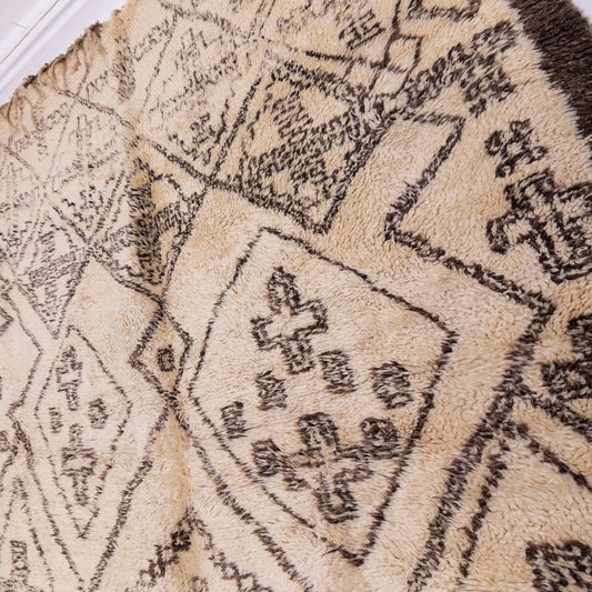 Vintage Moroccan Beni Ourain Rug - Handwoven Wool Berber Carpet with Tribal Symbols