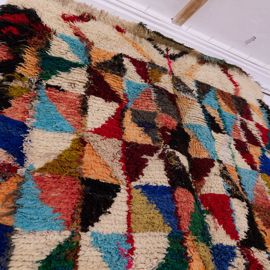 Mountain Prism” – Vintage Moroccan azilale Rug with Kaleidoscopic Triangles