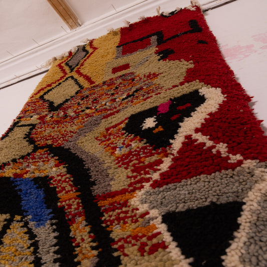 Vintage Moroccan Corridor Runner Rug - Handwoven Wool Carpet - Bold Geometric Pattern