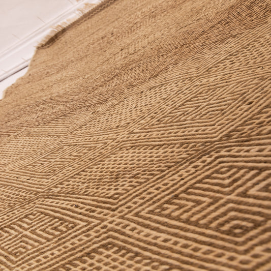 Natural Wool Corridor Runner - Handwoven Moroccan Rug in Beige & Brown