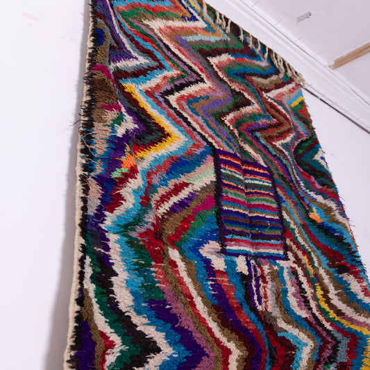 Vintage Azilal Rug - Handwoven Moroccan Wool - Colorful Zigzag Tribal Runner - One of a Kind Boho Statement