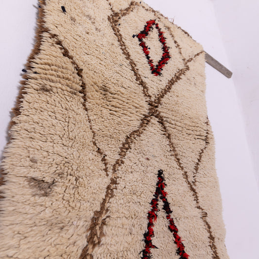Minimalist Vintage Azilal Runner - Handwoven Moroccan Rug with Red & Black Diamond Pattern - Narrow Wool Berber Carpet