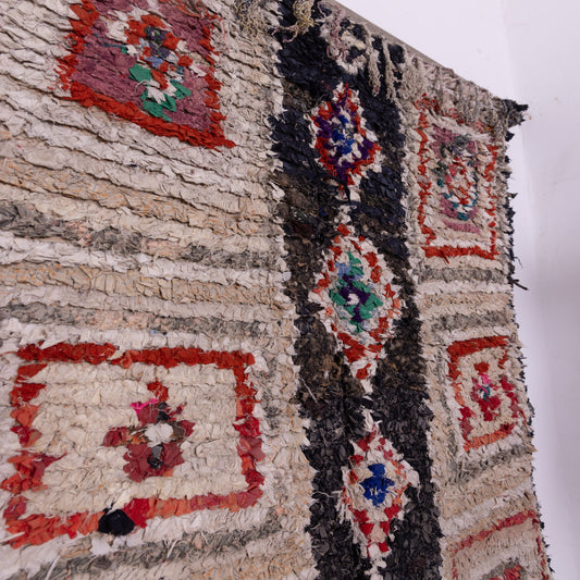 Vintage Moroccan Boucherouite Rug – Geometric Tribal Berber Carpet – Handwoven Shaggy Boho Rug