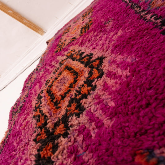 Vintage Moroccan Corridor Rug - Boujad-Style Runner in Magenta & Orange - Handwoven Wool Berber Hallway Carpet - Tribal Diamond Design