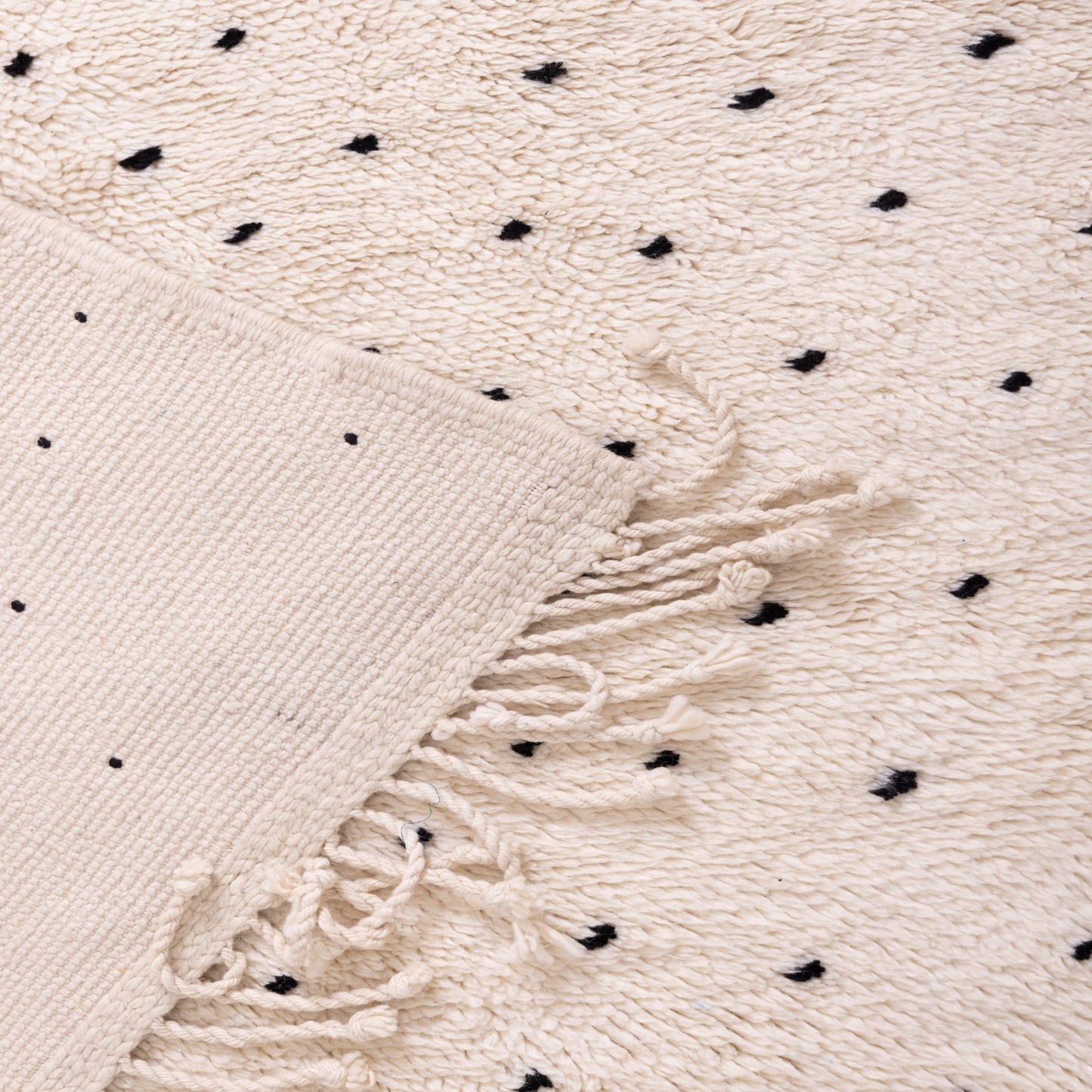 Handmade Mrirt Rug – 100% Wool Moroccan Berber Carpet – Cream & Black Polka Dot Wool Rug – Luxury Minimalist & Modern Home Decor