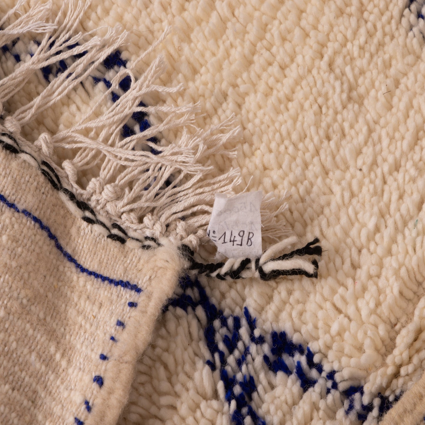 New Handmade Azilal Wool Rug - Blue Geometric and Tribal Design - Modern Moroccan Wall or Floor Decor