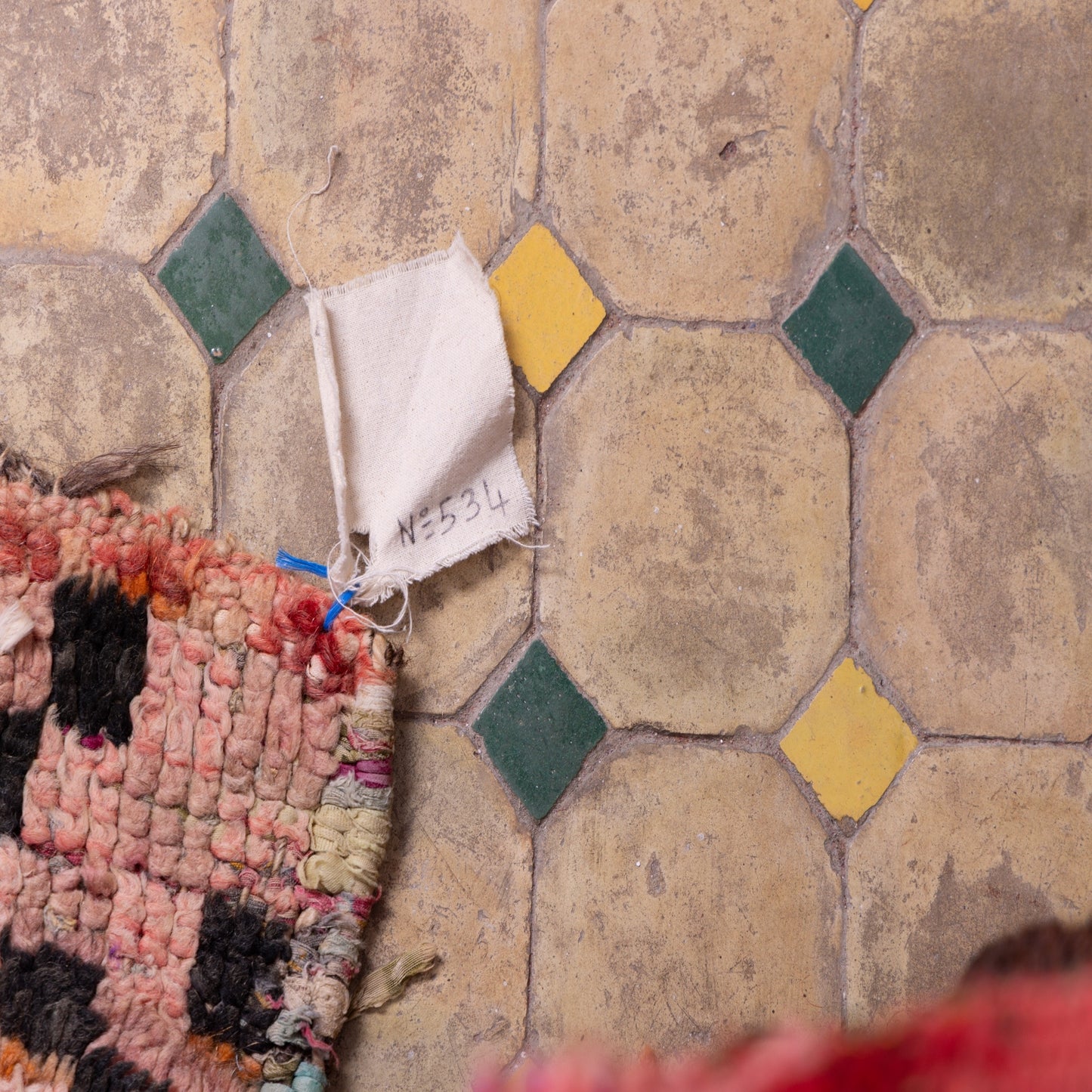 Vintage Moroccan Bjaad Rug – Handwoven Wool Rug with Geometric Berber Symbols in Muted Purple & Beige Tones